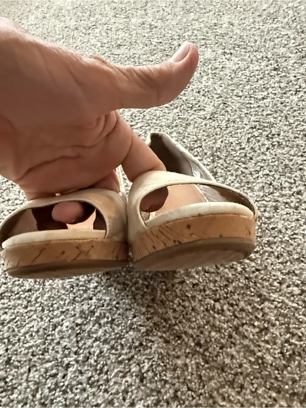 TOMS Beige Camouflage Peep-Toe Wedge Pumps